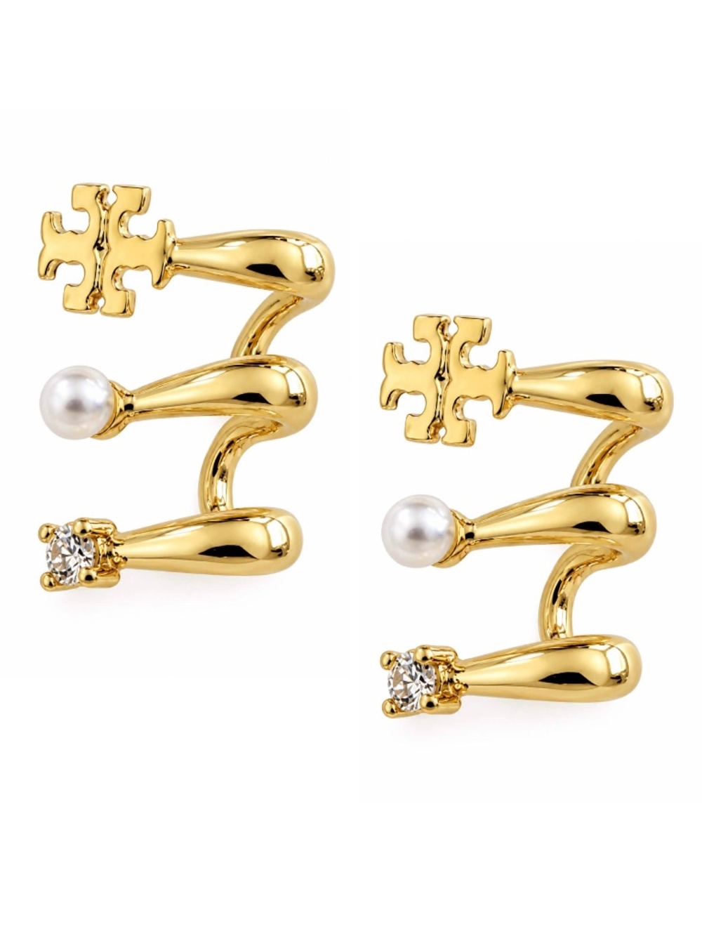 TORY BURCH • Gold Logo Pearl Ear Jacket Set Kira Multi-hoop Earrings